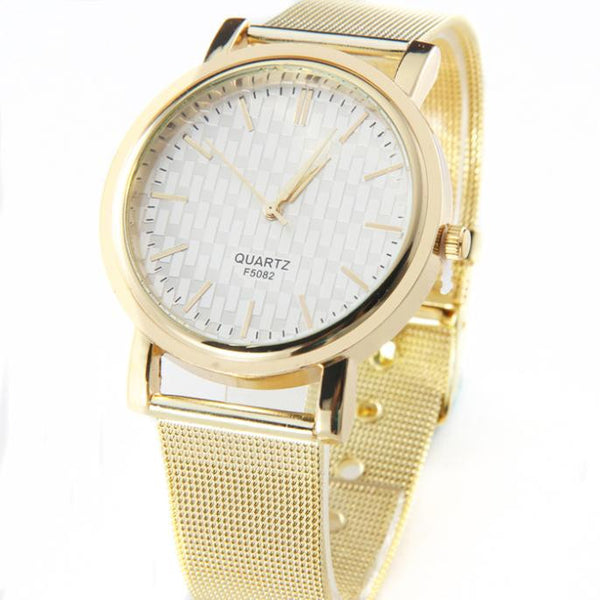 Genvivia 2017 New Luxury Casual Watch Women Lady Gold Stainless Steel Quartz Analog Wrist Watch  Free shipping&Wholesales