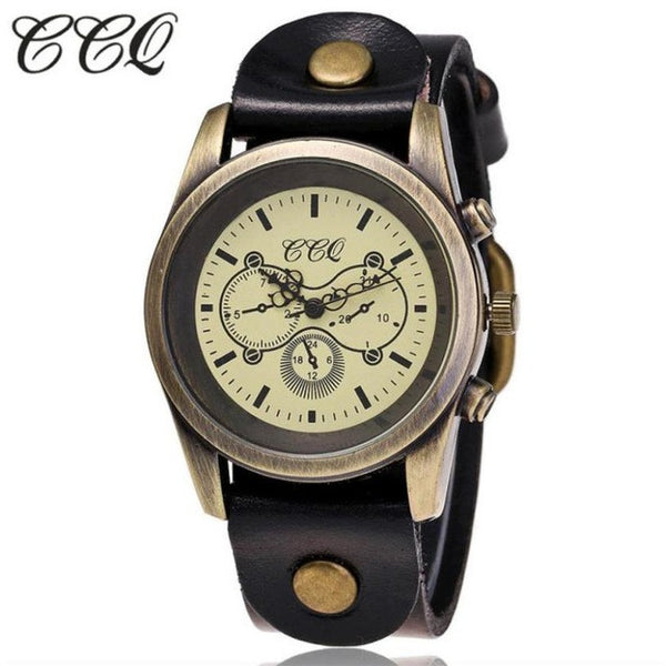 2017 CCQ Luxury Brand Cow Leather Vintage Watch Men Women Leather Quartz Wristwatch relogio masculino relogio Lady Dress watch