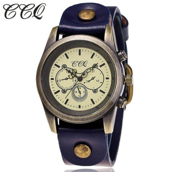2017 CCQ Luxury Brand Cow Leather Vintage Watch Men Women Leather Quartz Wristwatch relogio masculino relogio Lady Dress watch