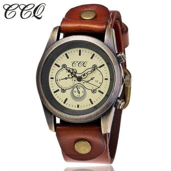 2017 CCQ Luxury Brand Cow Leather Vintage Watch Men Women Leather Quartz Wristwatch relogio masculino relogio Lady Dress watch