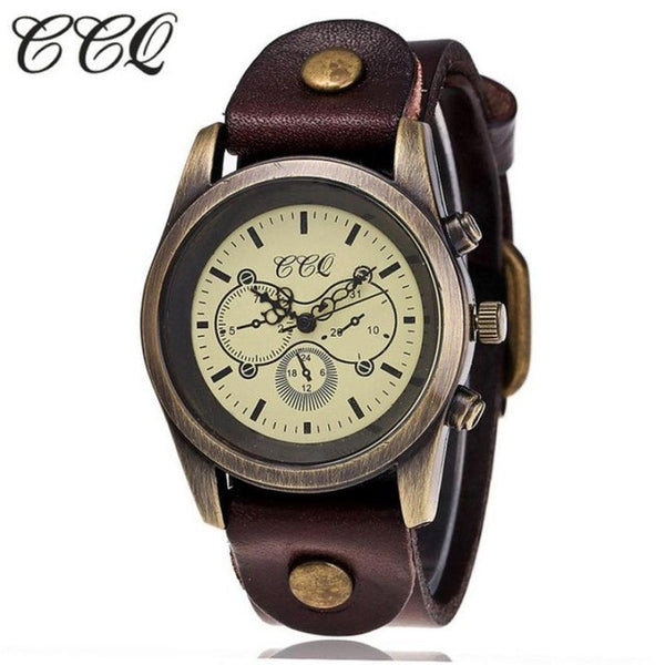2017 CCQ Luxury Brand Cow Leather Vintage Watch Men Women Leather Quartz Wristwatch relogio masculino relogio Lady Dress watch