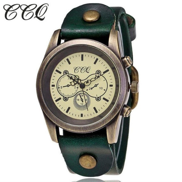 2017 CCQ Luxury Brand Cow Leather Vintage Watch Men Women Leather Quartz Wristwatch relogio masculino relogio Lady Dress watch