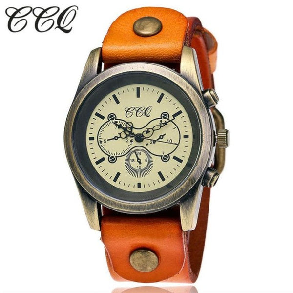 2017 CCQ Luxury Brand Cow Leather Vintage Watch Men Women Leather Quartz Wristwatch relogio masculino relogio Lady Dress watch