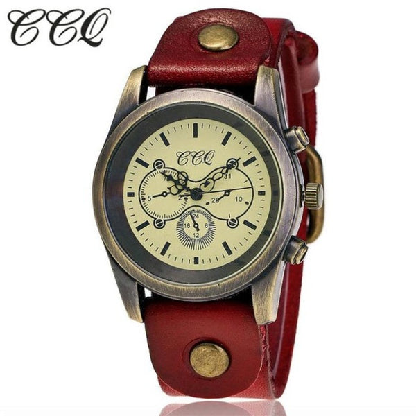 2017 CCQ Luxury Brand Cow Leather Vintage Watch Men Women Leather Quartz Wristwatch relogio masculino relogio Lady Dress watch