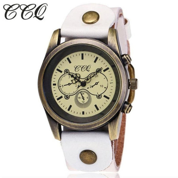 2017 CCQ Luxury Brand Cow Leather Vintage Watch Men Women Leather Quartz Wristwatch relogio masculino relogio Lady Dress watch