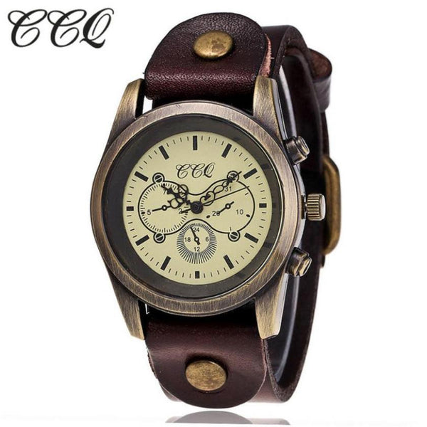 2017 CCQ Luxury Brand Cow Leather Vintage Watch Men Women Leather Quartz Wristwatch relogio masculino relogio Lady Dress watch