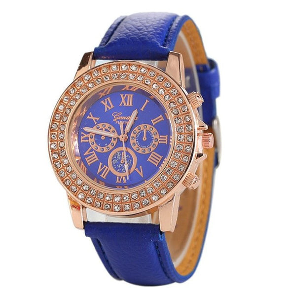 Genvivia Quartz Watch 2017 Women's Watch relogio Diamond Leather Analog Wrist Simple Watch Round Case Watch relogio feminino