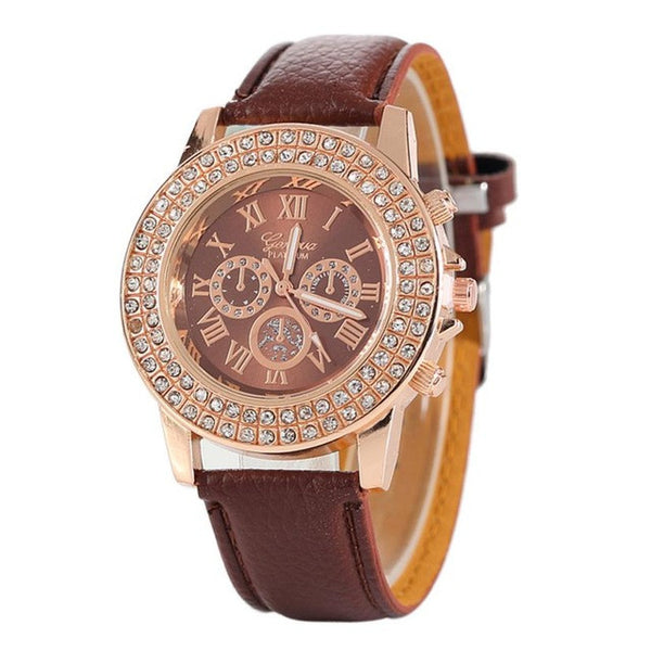 Genvivia Quartz Watch 2017 Women's Watch relogio Diamond Leather Analog Wrist Simple Watch Round Case Watch relogio feminino
