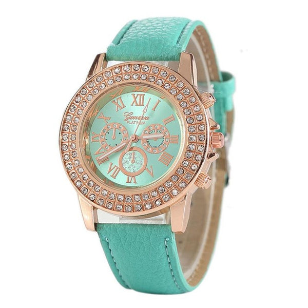 Genvivia Quartz Watch 2017 Women's Watch relogio Diamond Leather Analog Wrist Simple Watch Round Case Watch relogio feminino