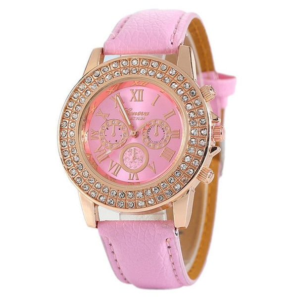 Genvivia Quartz Watch 2017 Women's Watch relogio Diamond Leather Analog Wrist Simple Watch Round Case Watch relogio feminino