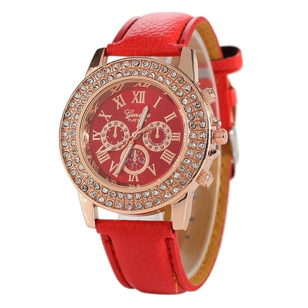 Genvivia Quartz Watch 2017 Women's Watch relogio Diamond Leather Analog Wrist Simple Watch Round Case Watch relogio feminino