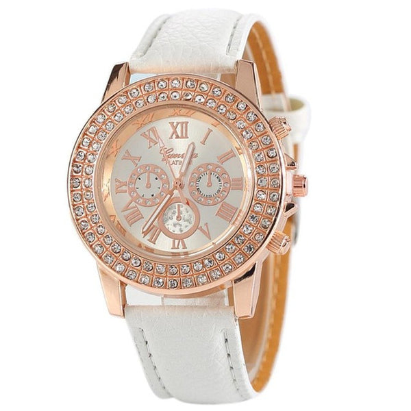 Genvivia Quartz Watch 2017 Women's Watch relogio Diamond Leather Analog Wrist Simple Watch Round Case Watch relogio feminino