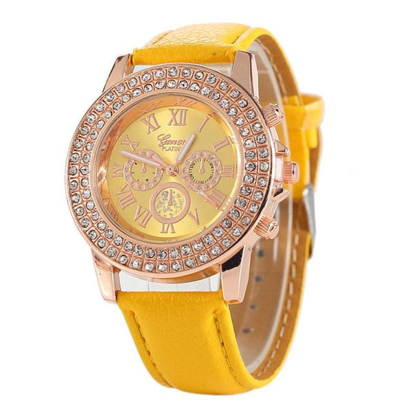 Genvivia Quartz Watch 2017 Women's Watch relogio Diamond Leather Analog Wrist Simple Watch Round Case Watch relogio feminino