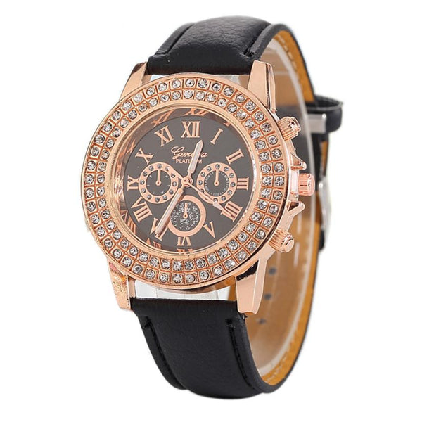 Genvivia Quartz Watch 2017 Women's Watch relogio Diamond Leather Analog Wrist Simple Watch Round Case Watch relogio feminino